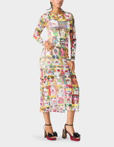 BETSEY'S PRINT SHEER DRESS MULTI Women's Long-Sleeved Mesh Sheer Midi Dress