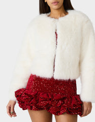 CHAMPAGNE LUXE FAUX FUR JACKET CREAM Women's Cream Faux Fur Jacket