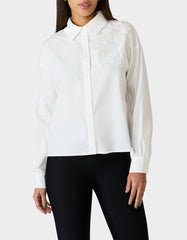 BETSEY BLOOM SHIRT OFF WHITE Button-Down Collar Floral Long-Sleeve Shirt