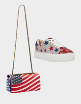 AMERICANA BUNDLE Women's Red White Blue USA Star Sneakers and American Flag Handbag Bundle