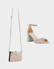 RHINESTONE HOLIDAY BUNDLE Women's Rhinestone Block Heel and Wallet on Chain Phone Holder Crossbody