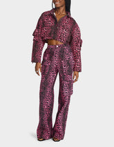 WILD IN PINK BUNDLE Women's Pink Leopard Cropped Jacket and Cargo Pant Set