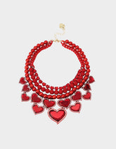 LOVE SPELL BIB NECKLACE RED Women's Valentines' Day Layered Heart Bib Necklace