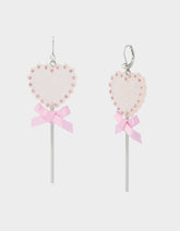 LOLLIPOP DROP EARRINGS LIGHT PINK Women's Valentine's Day Heart Rhinestone Drop Earrings