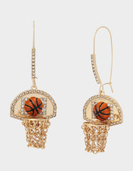 BASKETBALL HOOP SHEPPARD HOOK EARRINGS ORANGE Rhinestone Women's Drop Earrings