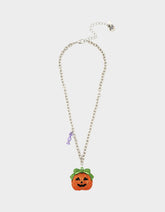PUMPKIN PENDANT NECKLACE ORANGE Women's Halloween-Themed Pumpkin Rhinestone Pendant Necklace