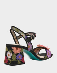 BLARE BLACK FLORAL Square-Toe Slingback Block Heel