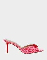 CASIDY PINK MULTI Women's Heart Print Mule Heel with Rhinestone Lip