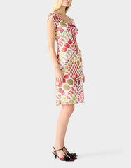 BETSEY'S FRUIT DRESS WHITE MULTI Women's Fruit Print Short-Sleeved Slip Dress