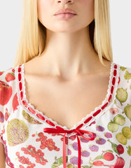 BETSEY'S FRUIT DRESS WHITE MULTI Women's Fruit Print Short-Sleeved Slip Dress
