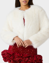 CHAMPAGNE LUXE FAUX FUR JACKET CREAM Women's Cream Faux Fur Jacket