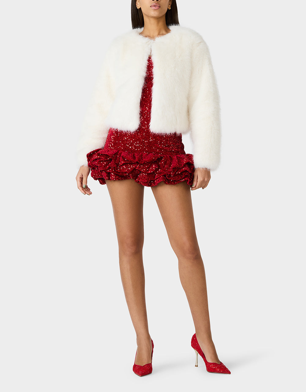 CHAMPAGNE LUXE FAUX FUR JACKET CREAM Women's Cream Faux Fur Jacket