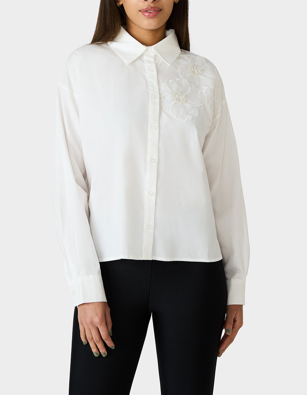 BETSEY BLOOM SHIRT OFF WHITE Button-Down Collar Floral Long-Sleeve Shirt