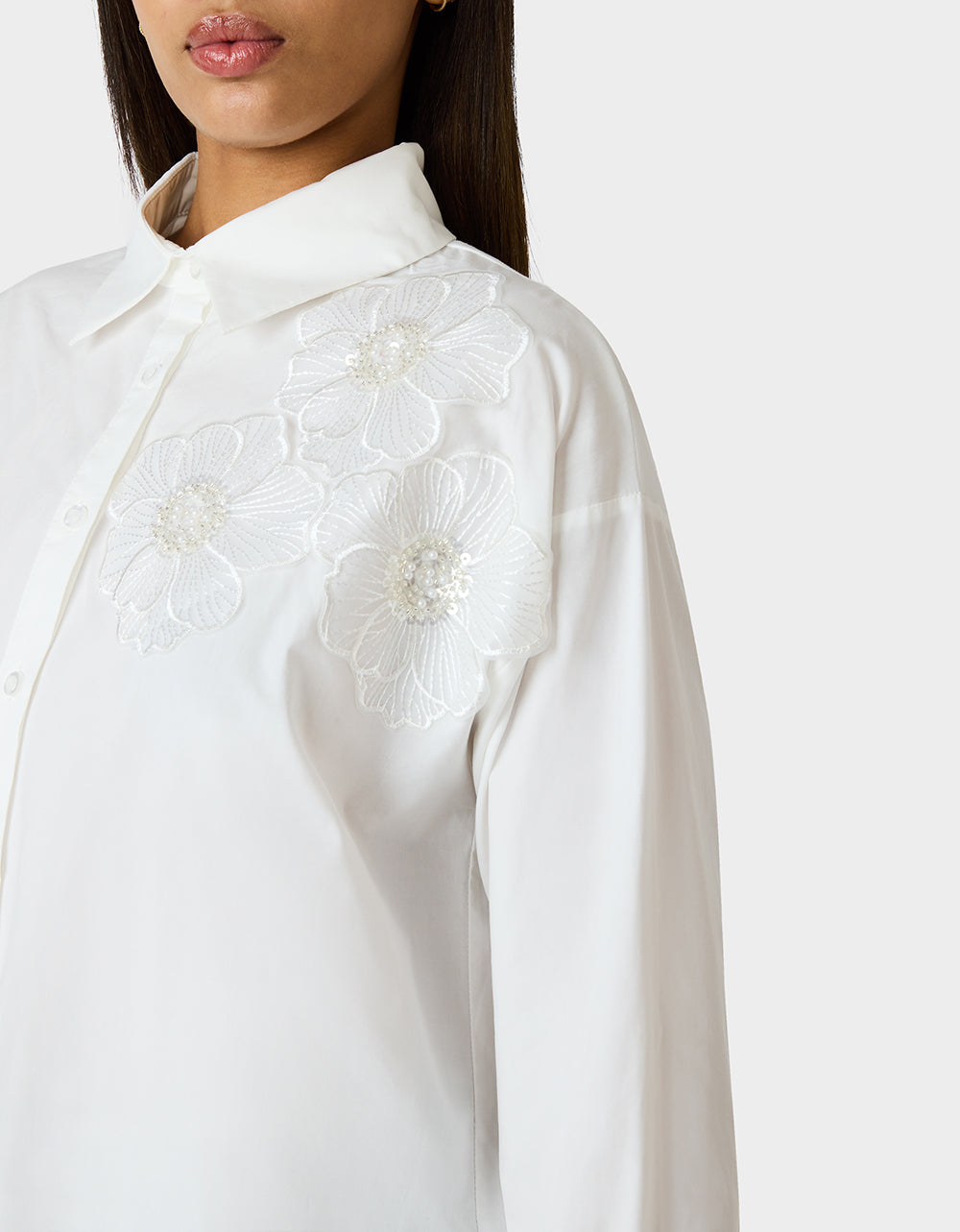 BETSEY BLOOM SHIRT OFF WHITE Button-Down Collar Floral Long-Sleeve Shirt