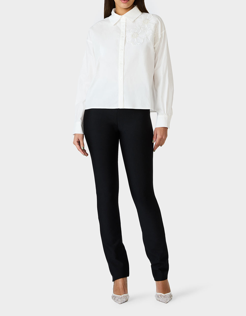 BETSEY BLOOM SHIRT OFF WHITE Button-Down Collar Floral Long-Sleeve Shirt