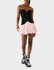 BETSEY'S BOW DRESS BLACK MULTI Women's Strapless Black and Pink Mini Dress