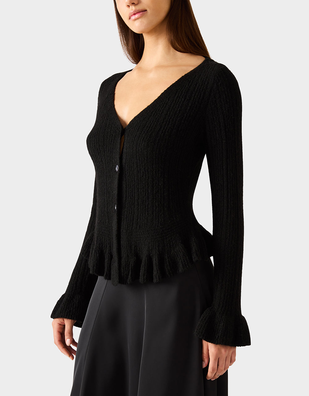 BELLE CARDIGAN BLACK Women's Black V-Neck Button Down Cardigan Sweater