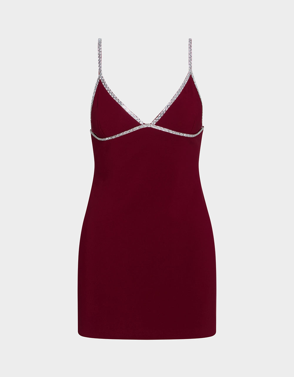 CRYSTAL SLIP DRESS WINE Women's Burgundy Wine Mini Dress with Rhinestone Details