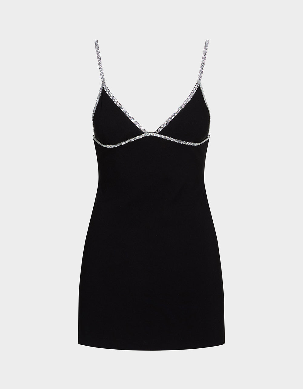 CRYSTAL SLIP DRESS BLACK Women's Black Mini Dress with Rhinestone Details