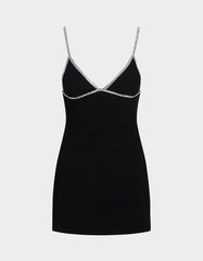 CRYSTAL SLIP DRESS BLACK Women's Black Mini Dress with Rhinestone Details