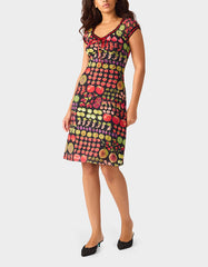 BETSEY'S FRUIT DRESS BLACK MULTI Women's Fruit Print Short-Sleeved Slip Dress
