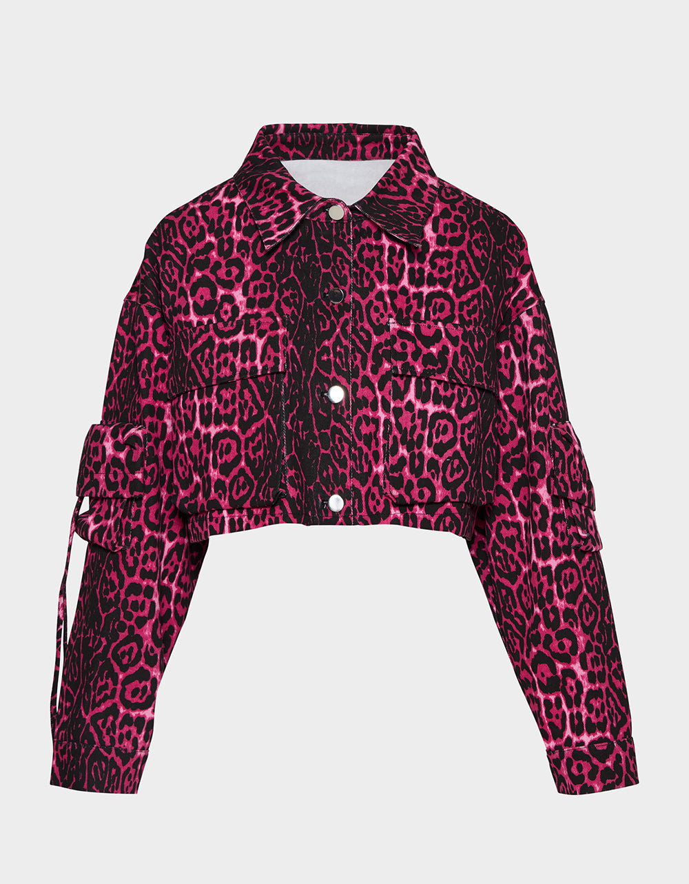 WILD IN PINK BUNDLE Women's Pink Leopard Cropped Jacket and Cargo Pant Set