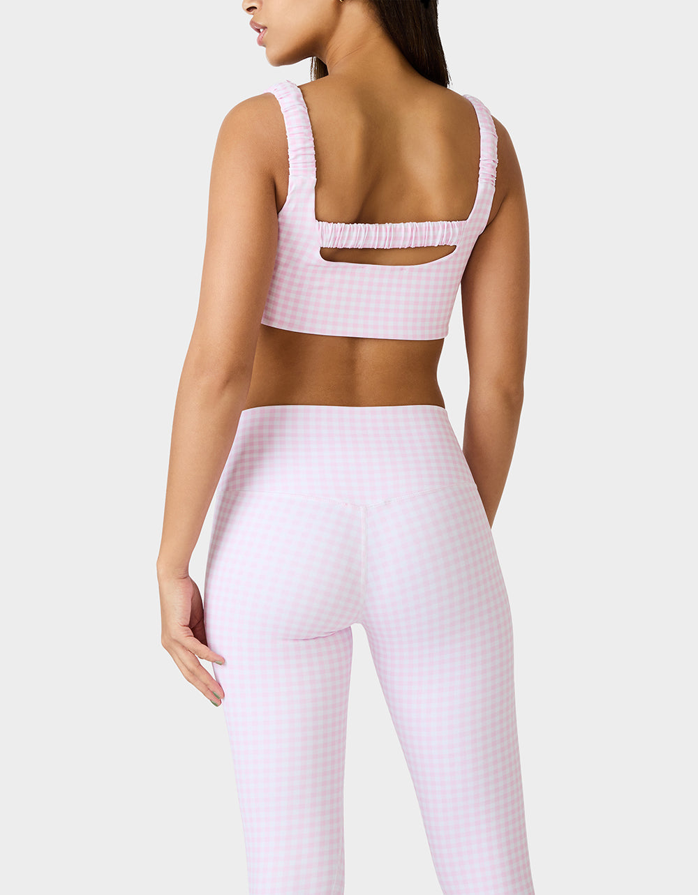 GINGHAM PRINT BRA TOP PINK MULTI Women's Activewear Pink Gingham Bra Top