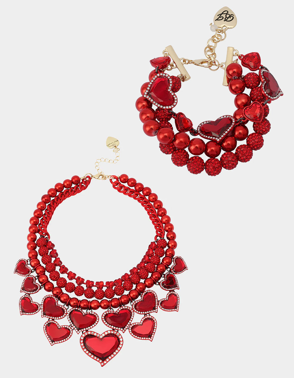 VALENTINE'S LOVE SPELL BUNDLE Women's Valentine's Day Red Heart Necklace and Bracelet Set