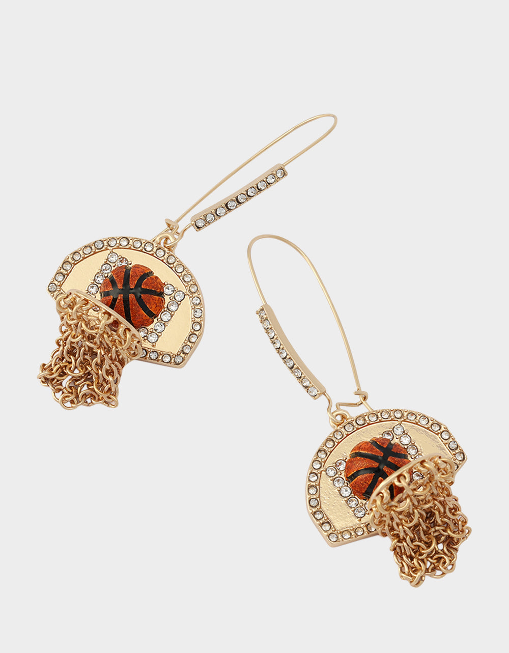BASKETBALL HOOP SHEPPARD HOOK EARRINGS ORANGE Rhinestone Women's Drop Earrings