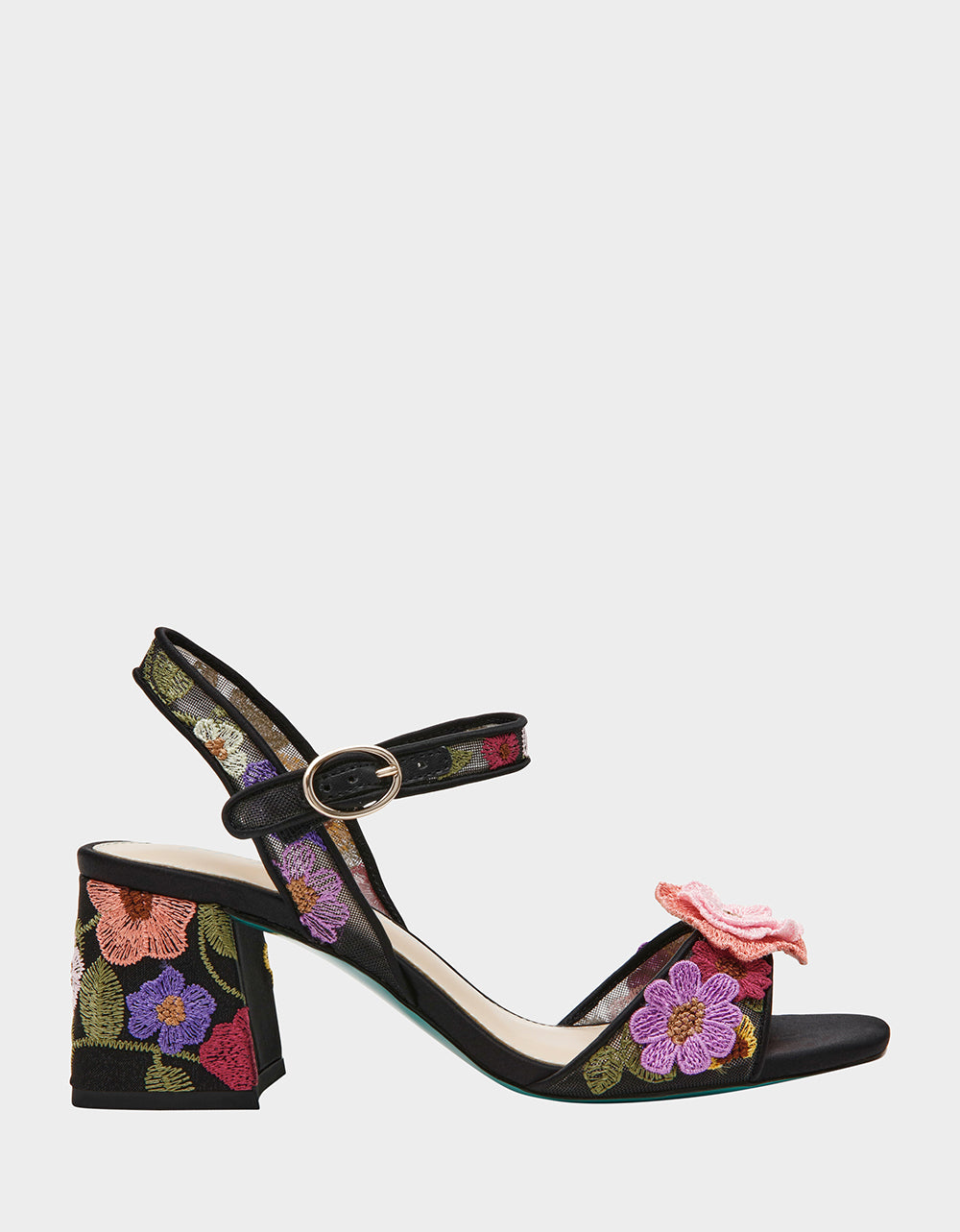 BLARE BLACK FLORAL Square-Toe Slingback Block Heel