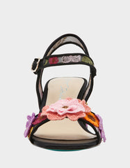 BLARE BLACK FLORAL Square-Toe Slingback Block Heel