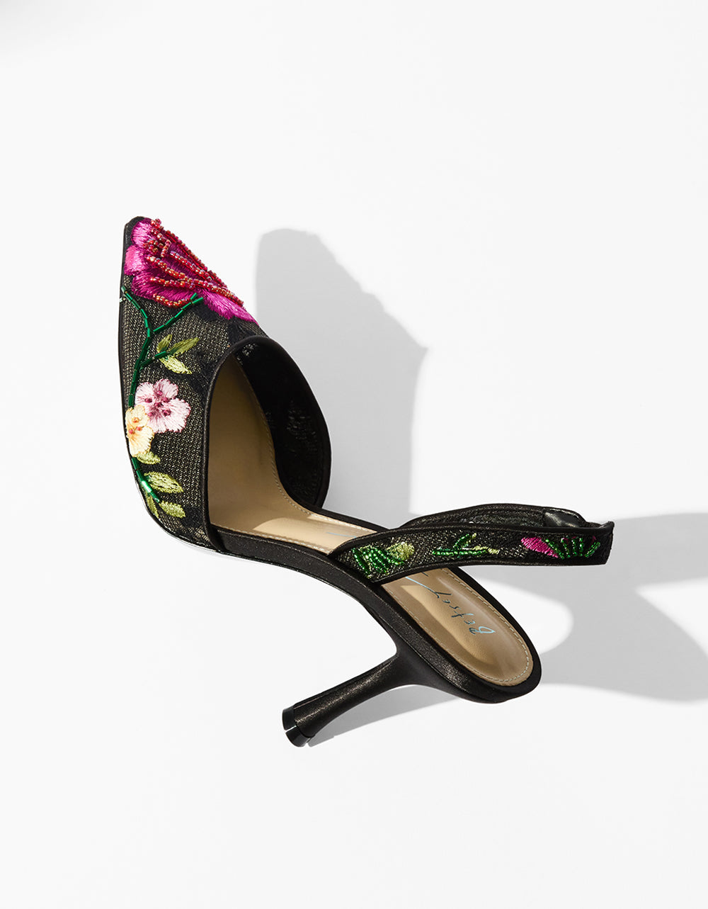 APRIL BLACK MULTI FLORAL Pointed-Toe Slingback Pump Heels