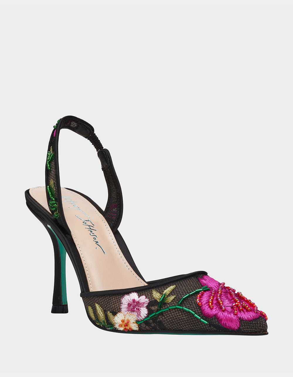 APRIL BLACK MULTI FLORAL Pointed-Toe Slingback Pump Heels