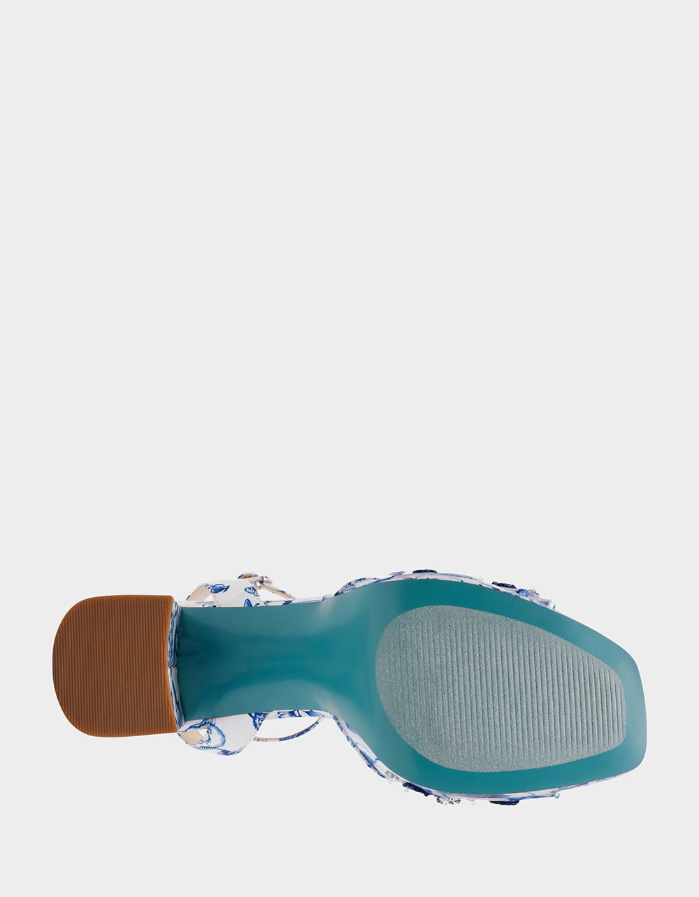 BRODY WHITE/BLUE FLORAL Women's Platform Block Floral Heel with Beaded Embellishments