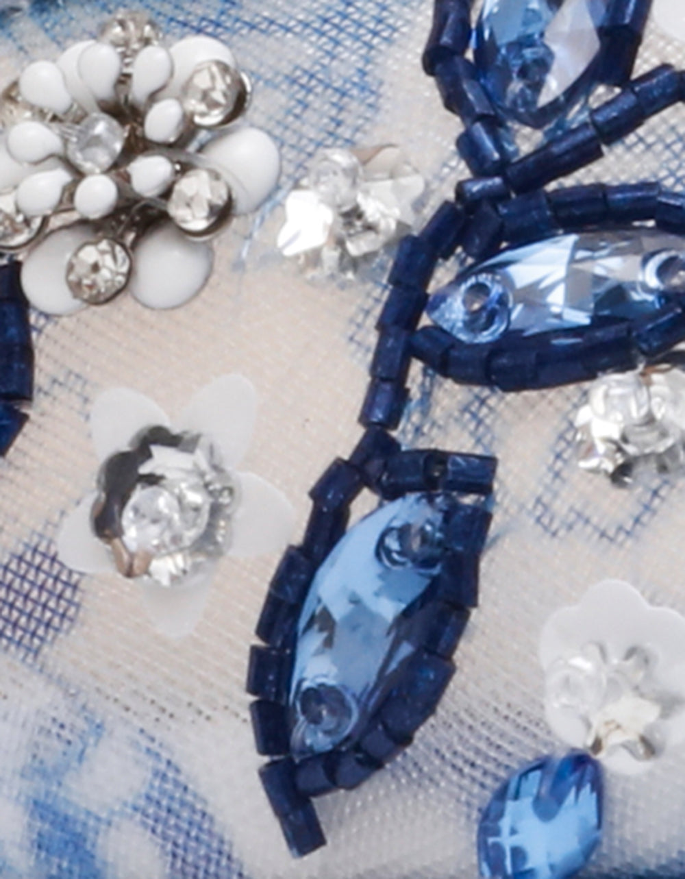 BRODY WHITE/BLUE FLORAL Women's Platform Block Floral Heel with Beaded Embellishments