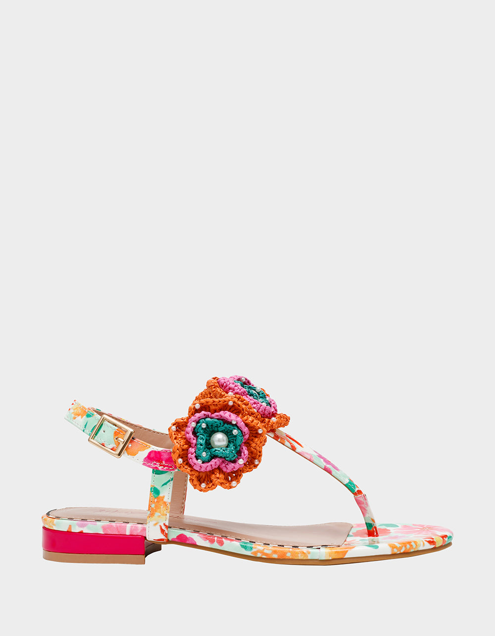 CINDII WHITE MULTI T-Strap Flat Thong Sandal