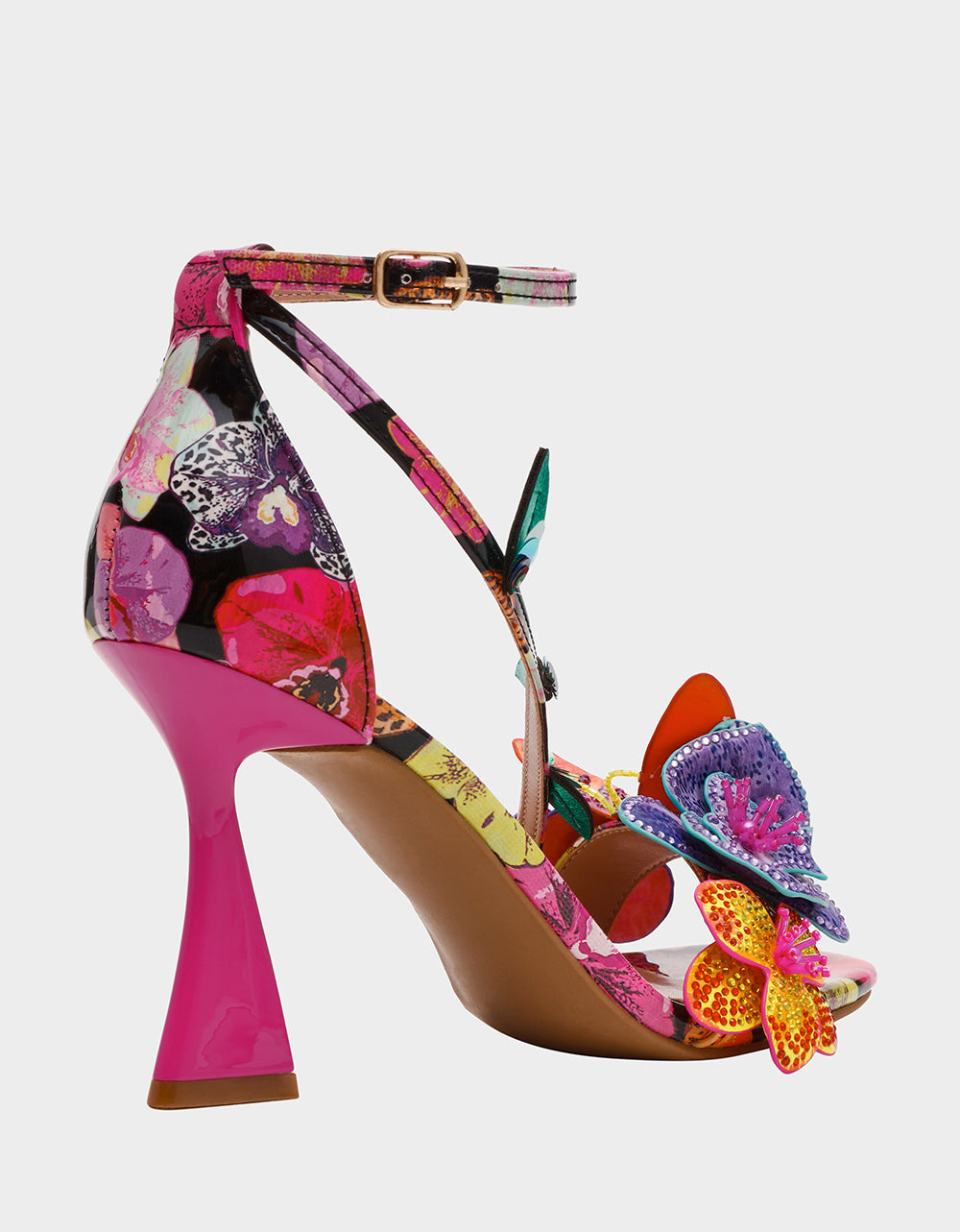 CAMILE BLACK MULTI Women's Floral Butterfly Rhinestone High Heel