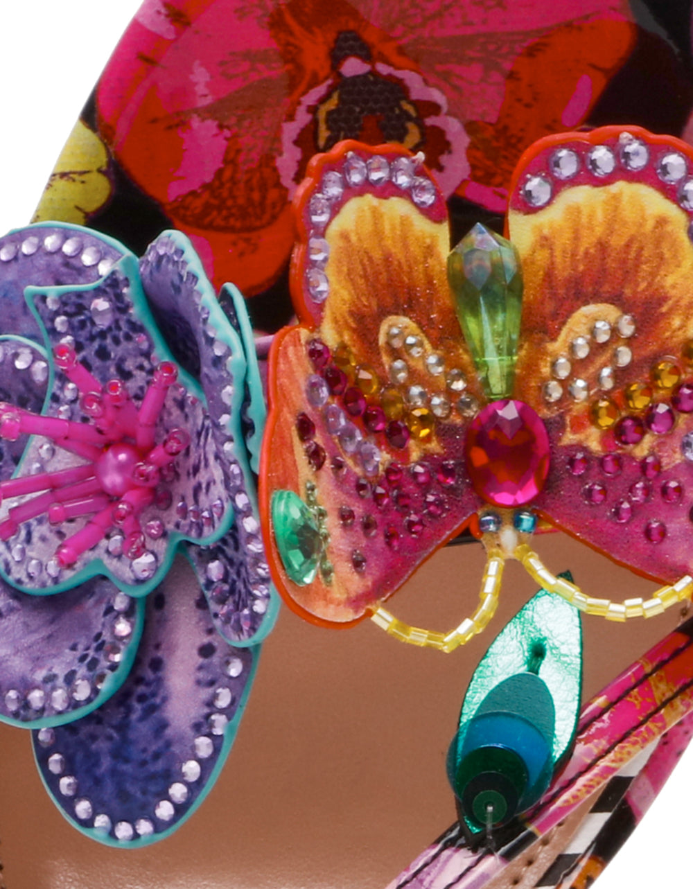 CAMILE BLACK MULTI Women's Floral Butterfly Rhinestone High Heel