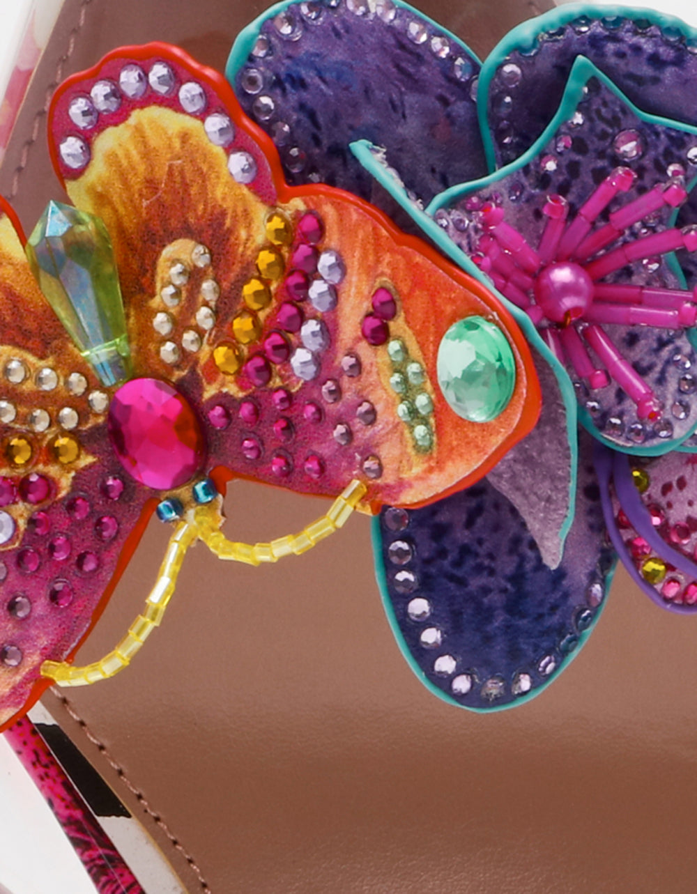 CHELSIE WHITE MULTI Women's Floral Butterfly Rhinestone Pump Heel