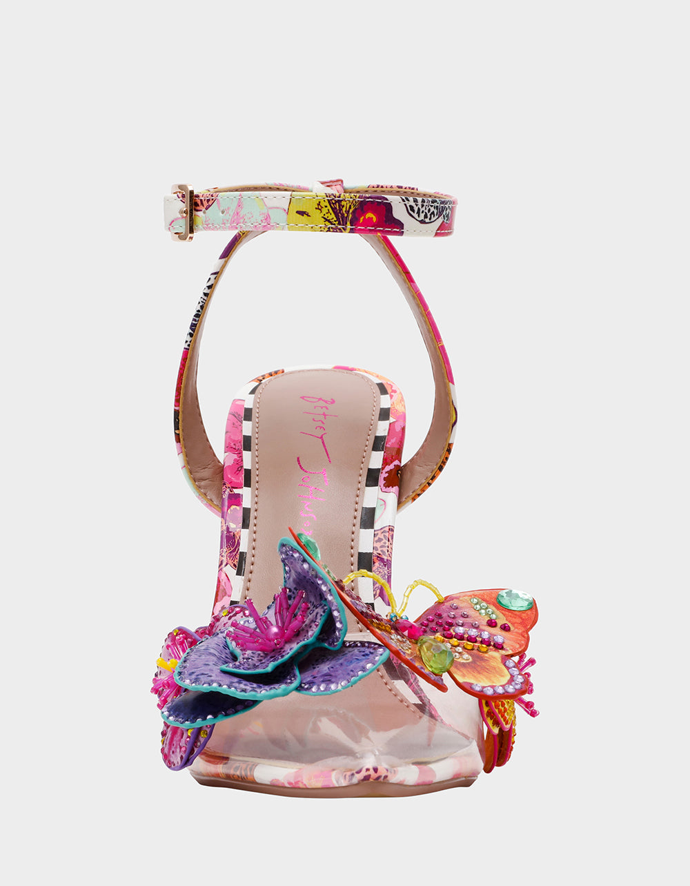 CHELSIE WHITE MULTI Women's Floral Butterfly Rhinestone Pump Heel