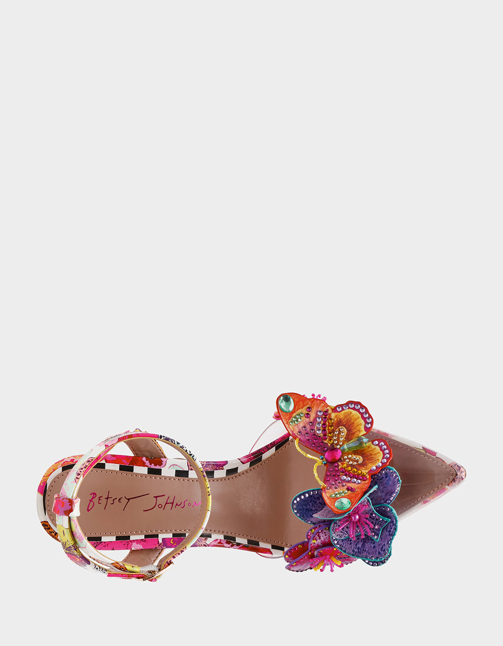 CHELSIE WHITE MULTI Women's Floral Butterfly Rhinestone Pump Heel